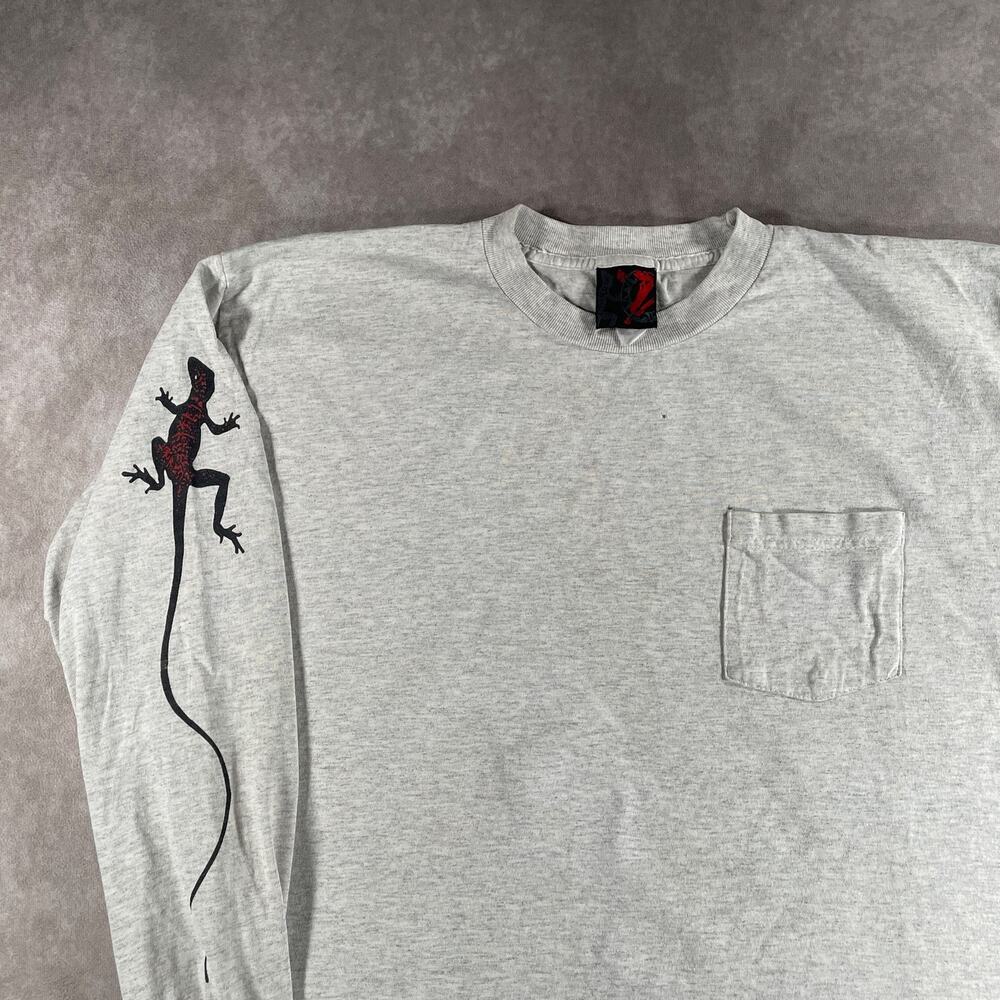 Vintage 90s Marlboro Lizard Long Sleeve Pocket T-Shirt Thrashed Gray Size Large